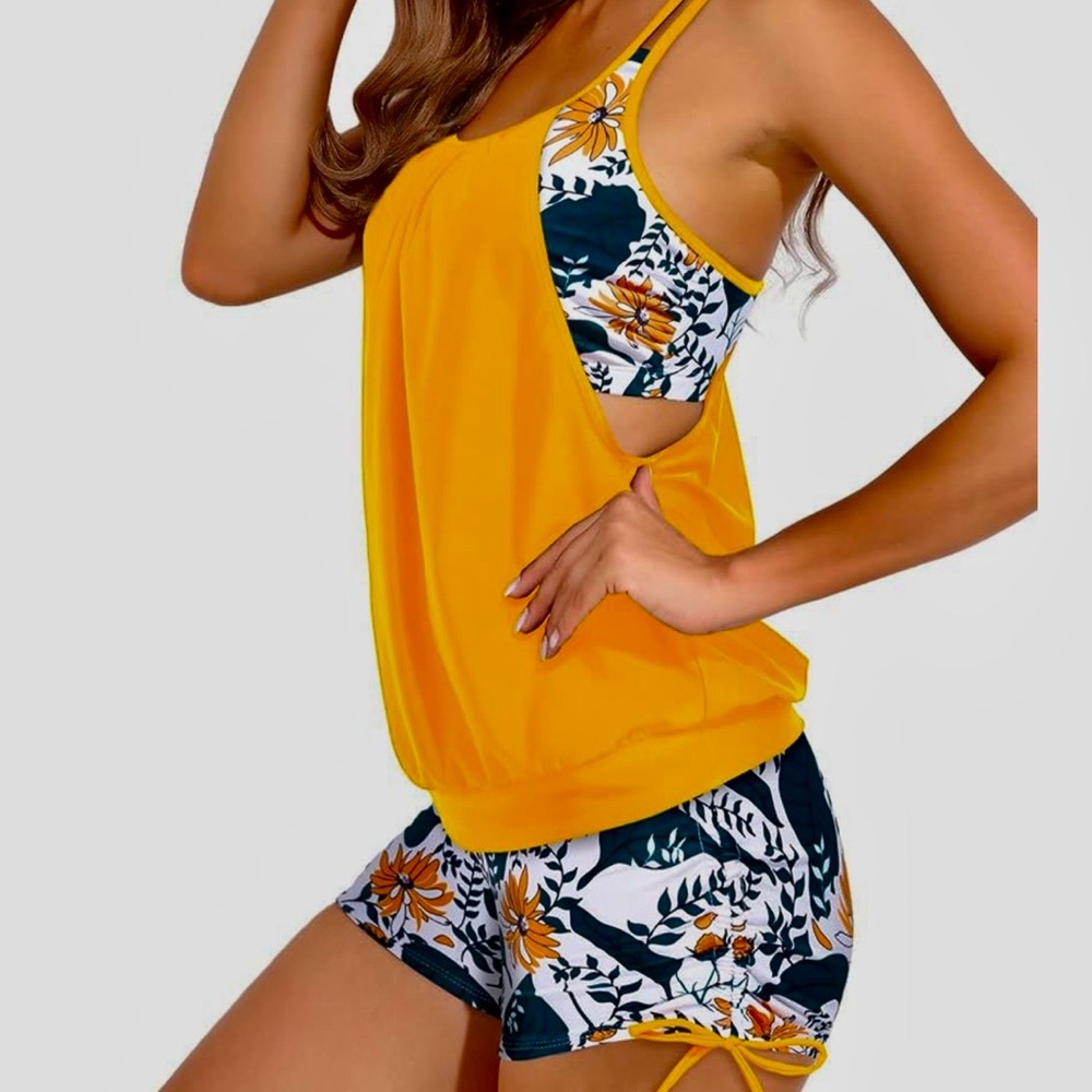 Blouson Double Up Tankini Top with boys shorts Two Piece Bathing Suits swimsuit - Picture 10 of 11